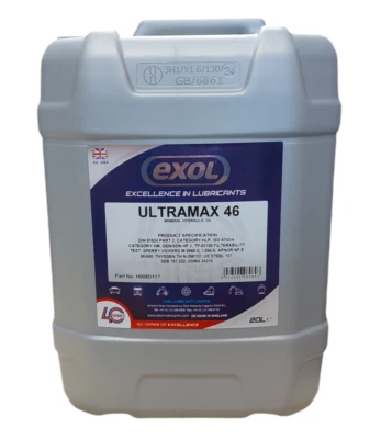 EXOL HYDRAULIC OIL 46 20LTR, A PREMIUM GRADE ISO VG46 HYDRAULIC OIL NOT RECYCLED
