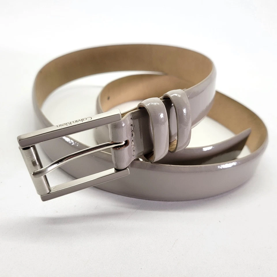 Calvin Klein Belt 34 36 M Synthetic Patent Leather Pebble Gray 611344 — 第 4/4 张图片