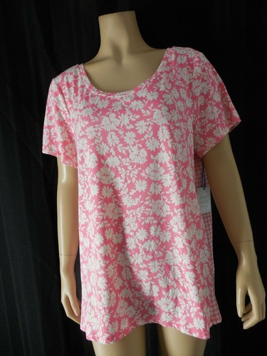 SLEEP SENSE PJ sleep Shirt Large white pink floral short sleeve NWT