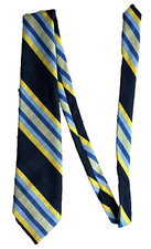 navy light blue yellow stripe VINTAGE 70s wide necktie neck tie retro polyester