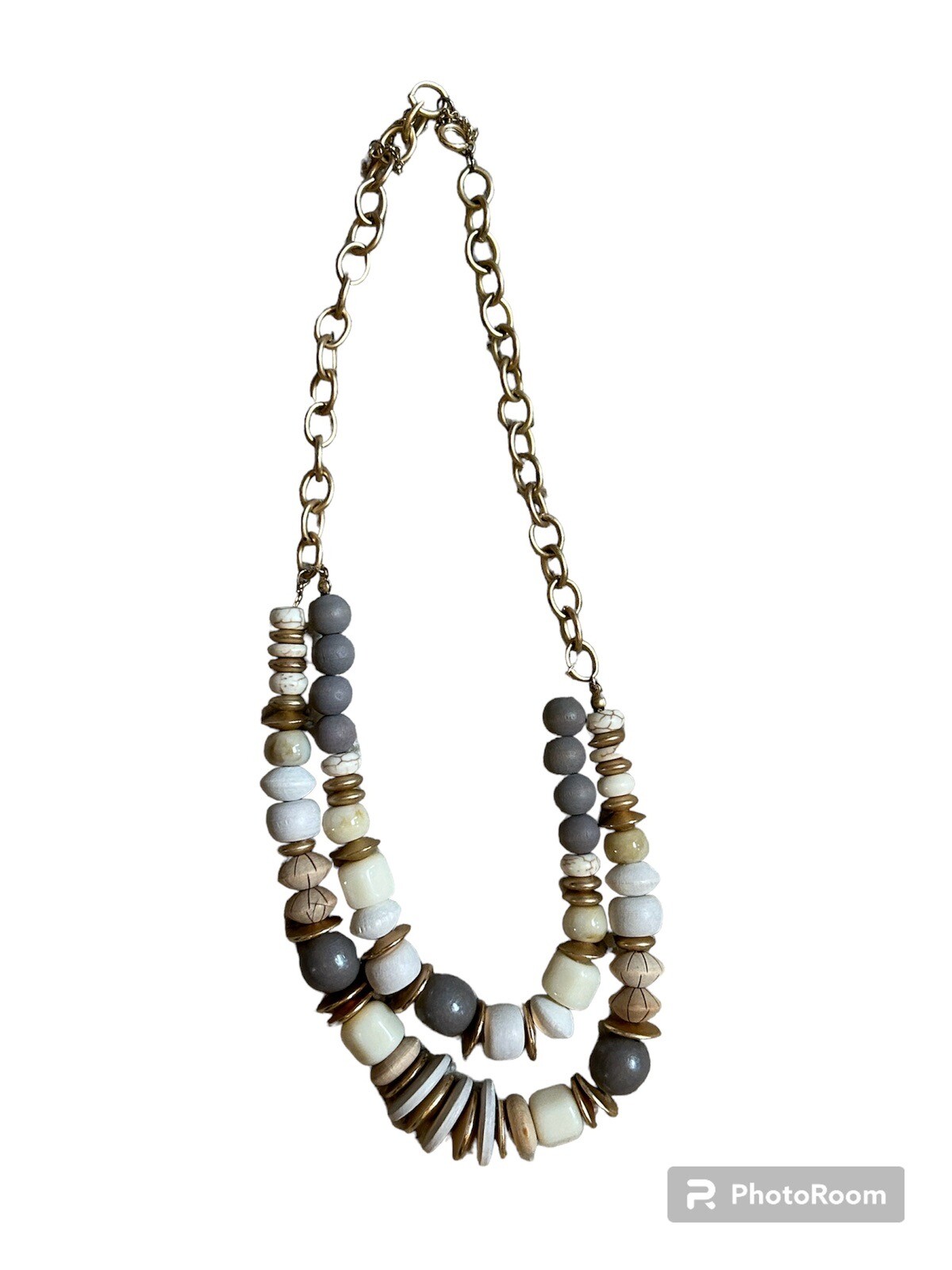 LOFT Double Stranded Wood Bead Statement Necklace - image 3