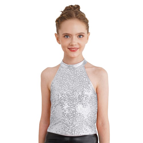 Kids Girls Crop Top Backless Shirt Sparkling Tank Tops Sequin Vest Competition - Picture 33 of 53