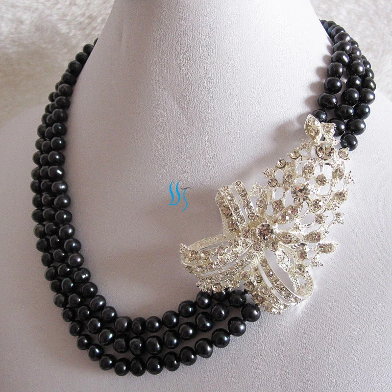 Collar de boda 18-20" 5-7 mm 3 filas de perlas de agua dulce X3200—MÁS COLORES Foto 3 de 4