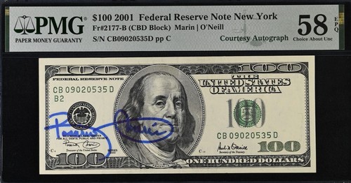 2001 $100 Federal Reserve Note PMG 58EPQ - Courtesy Autograph Treasurer Marin - Picture 2 of 3