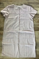 Vtg Muumuu House Coat Robe Dress Pearl Snap Pockets Seersucker Pastel Striped M