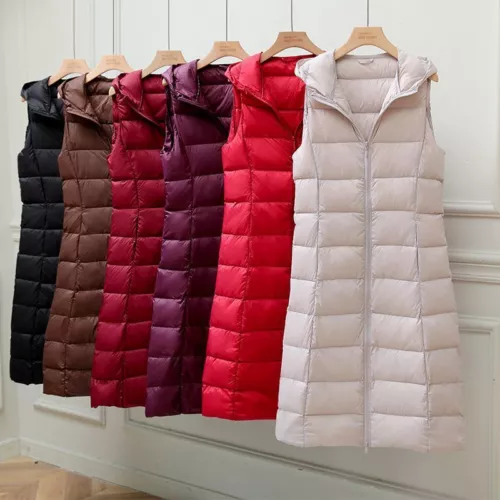 Winter Women Down Vest Jacket Sleeveless Hooded New Coat Long Waistcoat Gilet - Picture 8 of 21