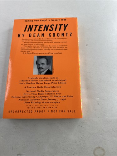 Dean Koontz INTENSITY 1995 Advanced Readers Edition Like New - Picture 2 of 5