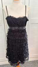 INFLUENCE Layered Black Lace Midi Cocktail Prom Wedding Strap Sleeve Dress UK 14