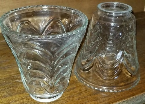 Vtg Draped Glass Lamp Shades 2 Straight Bell 2" Mount Replacement Pendant - Foto 2 di 12