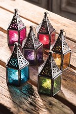 Moroccan Style Iron & Tonal Emboss Glass Lanterns TeaLight Holder Home Garden