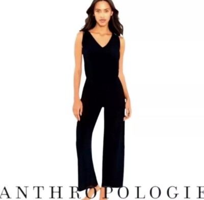 ANTHROPOLOGIE DREW $212 Black Sleeveless Dressy Jumpsuit Wide Leg Size  Medium