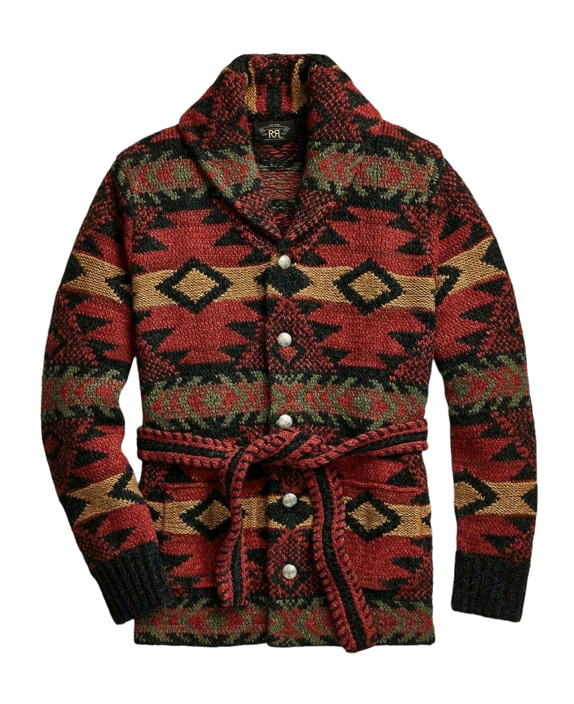 Ralph Lauren RRL Hand Knit Southwestern Ranch Belted Cardigan Sweater New  $1600 | eBay