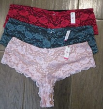3-PACK ASHLEY STEWART LACE CHEEKY HIPSTER PANTIES IN PINK /MAGENTA/ BLUE