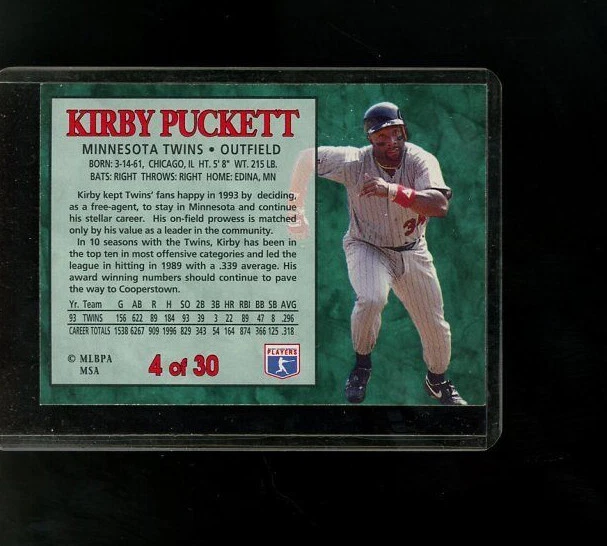 1994 Post Cereal Collection 4 of 30 KIRBY PUCKETT-Twins - Image 2 of 2