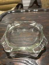 Glass ashtray square, rounded edges, clear,  7”wide