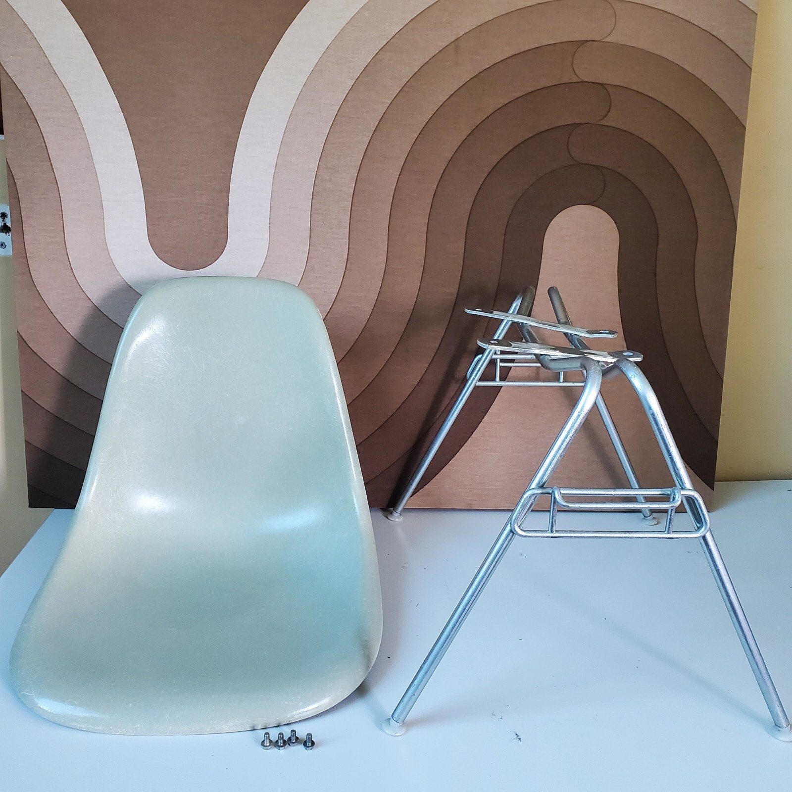 Vintage Herman Miller Eames Sea Foam Green Light Side Shell Chair Stackable Base