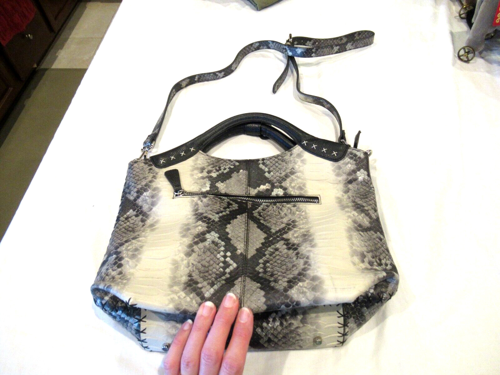 Isabella Adams python patterned black and white p… - image 1