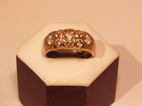 Schöner vergoldeter Durchbruchring gepunzt und glänzende Steine - Gr. 61 - Bild 1 von 7