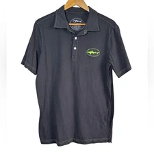 Dogfish Head Shirt Men's Medium Gray Polo Craft Beer Brewery Fish Lake Boat