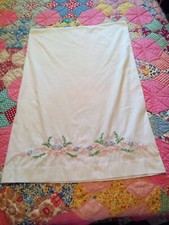 VINTAGE HANDMADE SET OF 2 34" L x 20" W  30" x 20" PILLOWCASES WITH FLOWERS