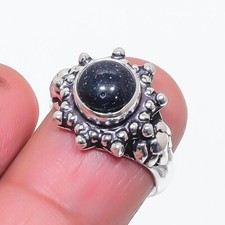 Black Sunstone Gemstone Handmade 925 Sterling Silver Jewelry Ring Size 6.75 US 