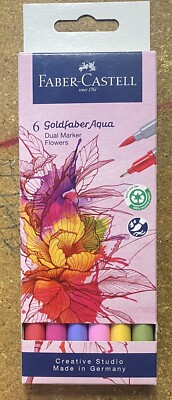 Faber-Castell Goldfaber Aqua Dual Tip Marker Pens 6pcs - Flowers New