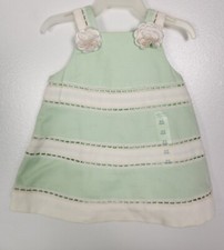 The Children's Place Infant 0-3 M Green  Ivory Dress W/ Bloomers NWOT