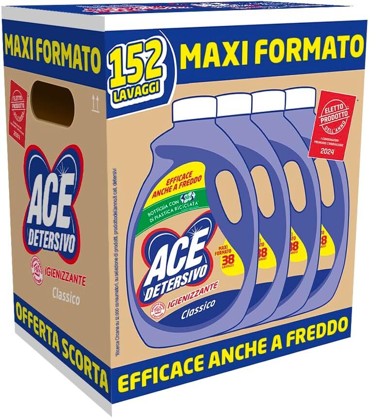 ACE Detersivo Liquido Igienizzante Classico 4x38 Lavaggi Prezzo Stock