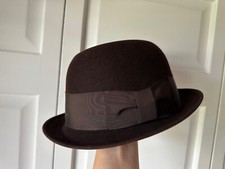 Stetson Hat Men's Size 7 Self-Edge Bowler Derby Hat Vintage Brown Fur Felt USA