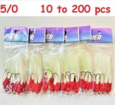 10 to 200 pcs 5/0 Shrimp Fly Rigs Tied Hook White Rockfish Baits Select Qty
