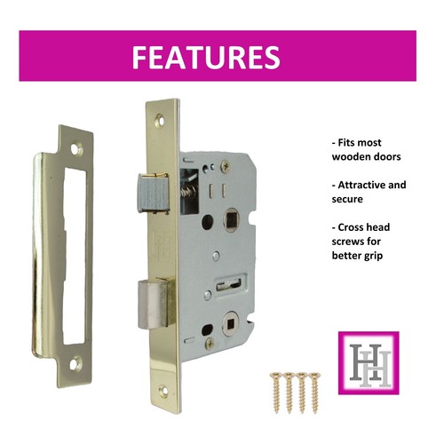 Bathroom Door Handle Brass Finish Lever Straight Handles Internal + Bath Lock D3 - Picture 25 of 37