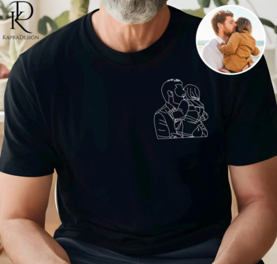 Custom Dad Photo Outline Sketch Shirt, Personalised Photo Printed Portrait Shirt