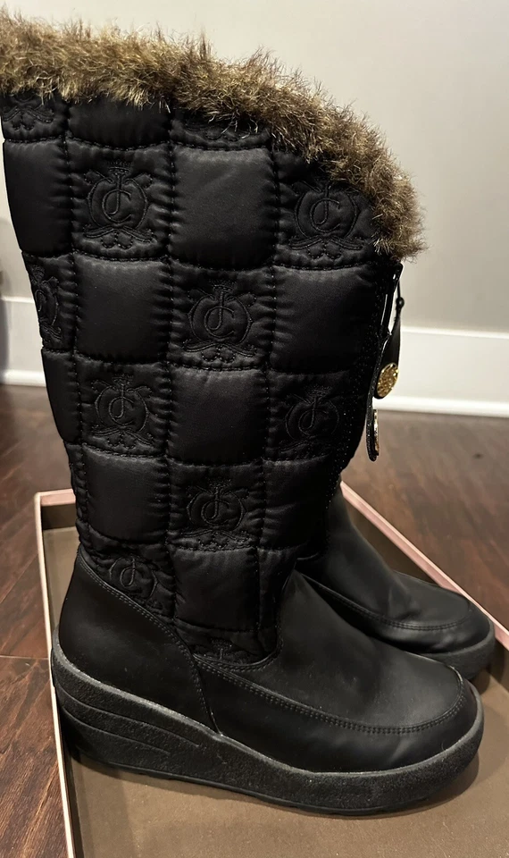 Vintage Juicy Couture Women's Black Fur Lined Boots Sz 9 - Image 2 of 4