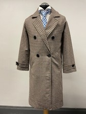 La Redoute Womens' Tweed Long Overcoat In Beige Mix Plaid Size 8 Bnwot