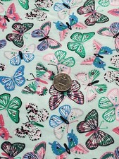 2 Yds Doodles Butterfly Design Flannel Quilting Sewing Fabric Springtime Cotton