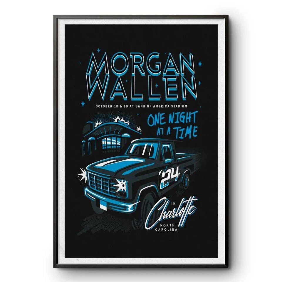 One Night At A Time 2024 Wallen Western Tour Charlotte, NC Poster