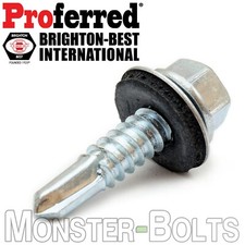 #10 Tek Roofing Screws, HWH w/ Bonded EPDM Washer, Zinc #3 Point Self-Drilling