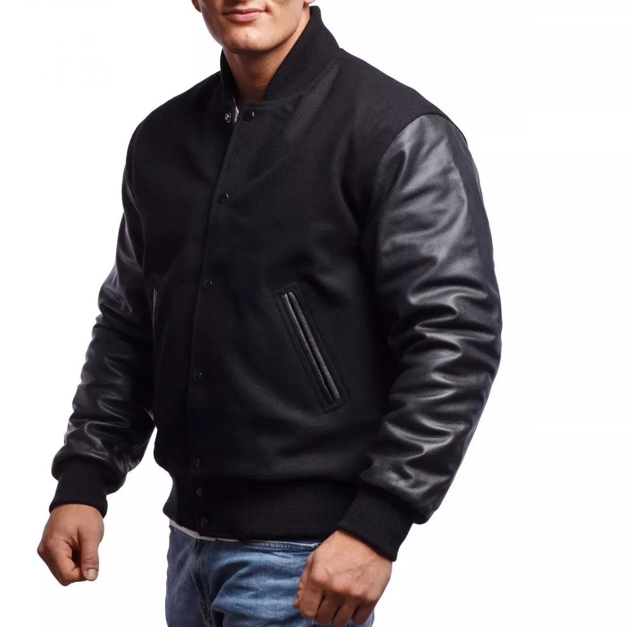 Custom Tailored Men's Varsity Jacket with Genuine Leather Sleeves