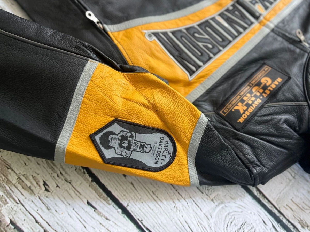 Harley Davidson Men's Moto Grip Yellow Black Leather Jacket Hoodie