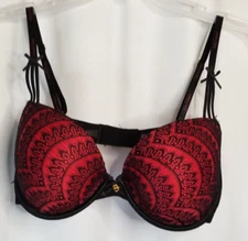 SEXY Women's Bra Size 38C Red & Black Padded Push-Up Underwire Daisy Fuentes