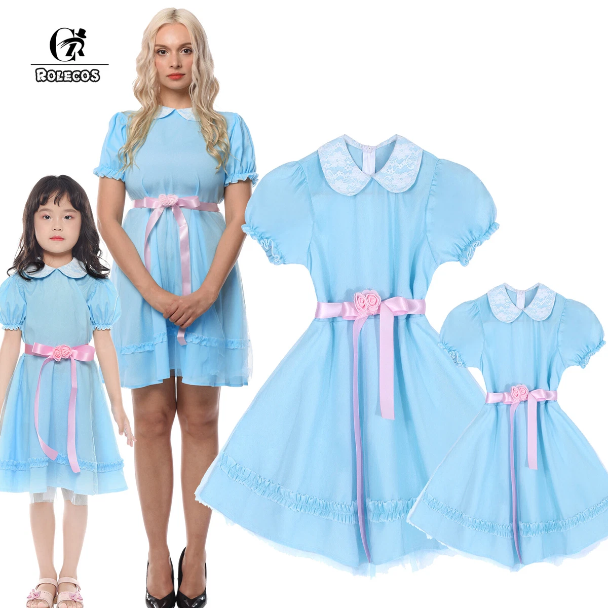 Halloween Costume The Shining Lisa & Louise Grady Twins Blue Dress  Adult / Kids