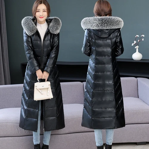 OFF WHITE Giacca vera pelle donna collo pelliccia di volpe 90% bianco piumino d'anatra montone