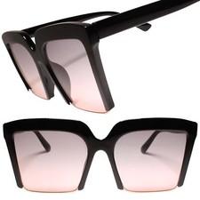 Classy Oversized Exaggerated Womens Semi Rimless Black Square Sunglasses
