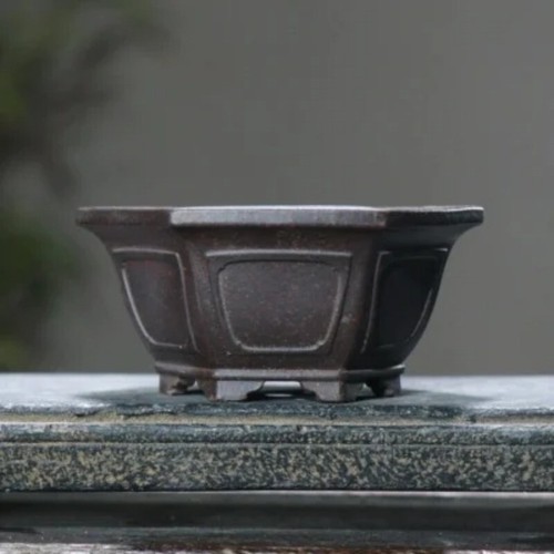Ceramic Purple Sand Classical Hexagon Bonsai Vase Tradition Chinese Decoration - Picture 8 of 10