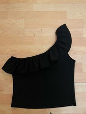 NEW H M Black Ruffle One Shoulder Top Size L Women Casual L2