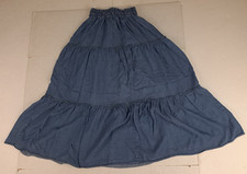 Vintage Denim Blue Jean Pull on Maxi Tiered Skirt Penelope Rose LG Elastic Waist