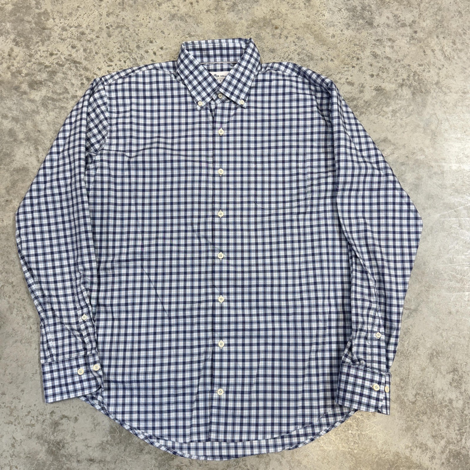 Peter Millar Shirt Mens Large Blue Check Button Down Long Sleeve Casual