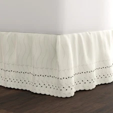 Fresh Ideas Eyelet Bed Skirt, Ruffled Design, 14 Inch Drop, Embroidered Scall...