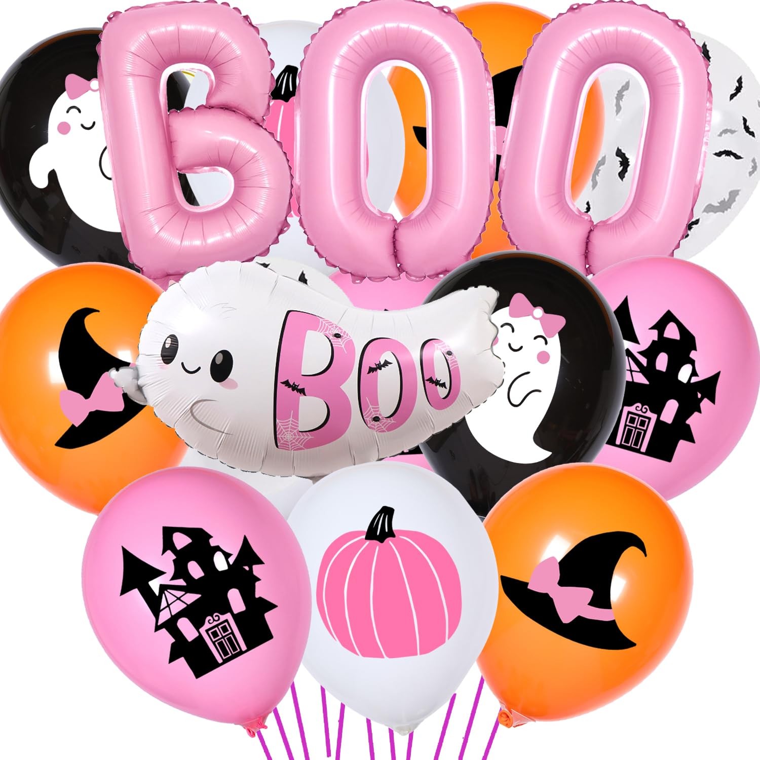 50 Halloween Pink BOO Orange Black Balloons for Baby Shower Girl Decor