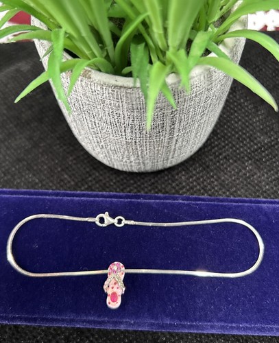 VTG Sterling Silver Anklet Bracelet 9” With Costume Sandal Charm 925 2 Grams